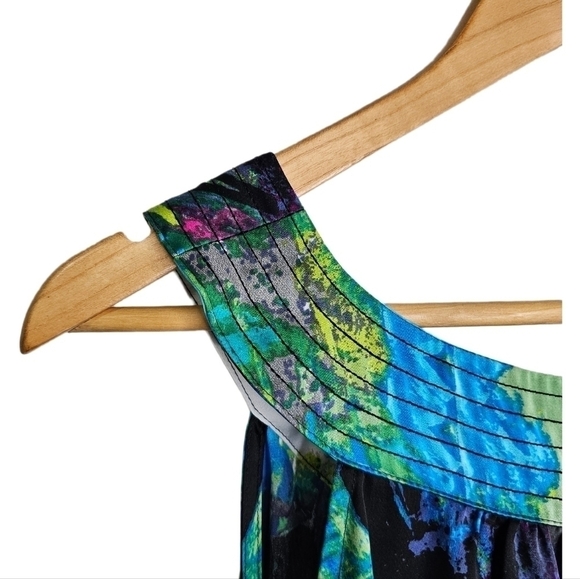 Lane Bryant halter top satin water color floral green white blue grey 18… - Picture 3 of 9